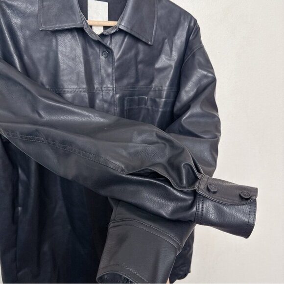 H&M Mens Small Faux Leather Button Oversize Jacket - Picture 8 of 13